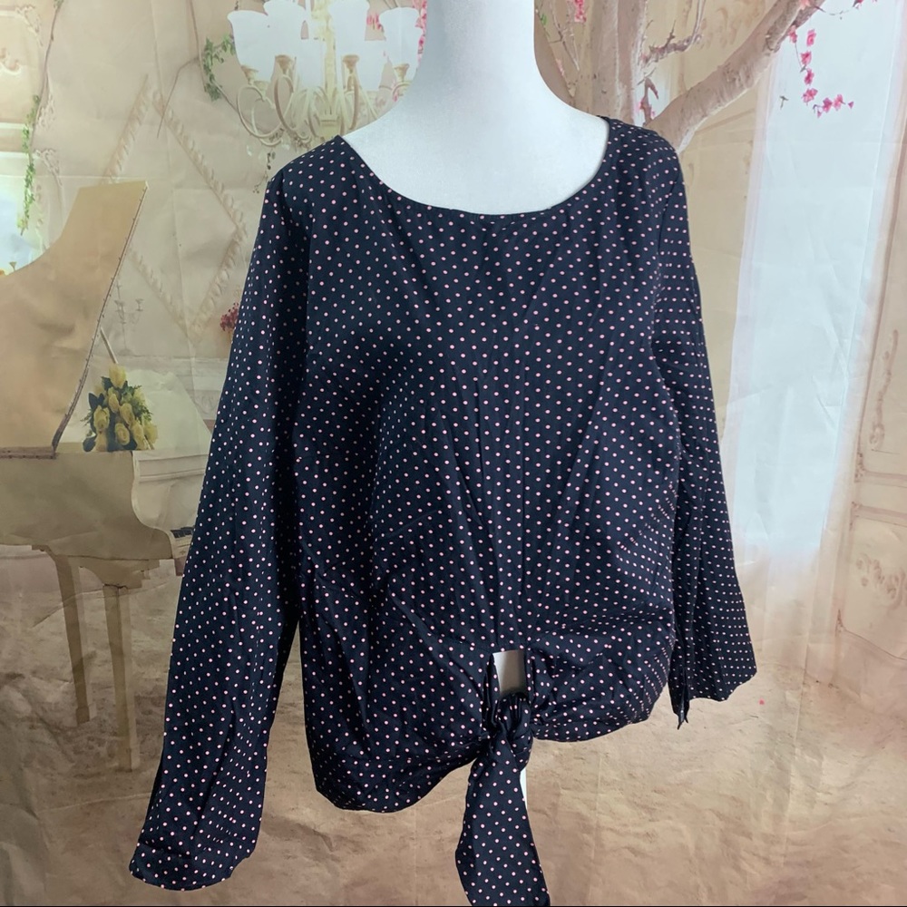 NEW Eloquii Tie Front Polka Dot Blouse - Picture 5 of 11
